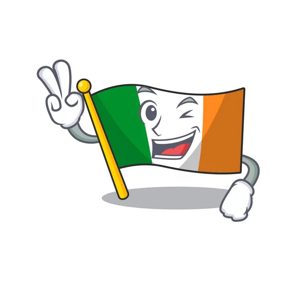 Drapeau à deux doigts ireland levé au-dessus du mât de dessin animé — Image vectorielle