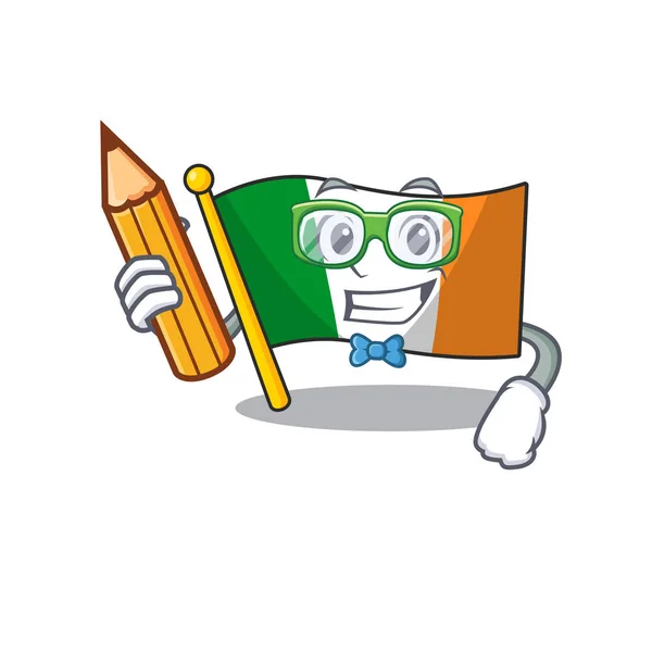 Estudante bandeira irlanda içada acima pólo dos desenhos animados — Vetor de Stock