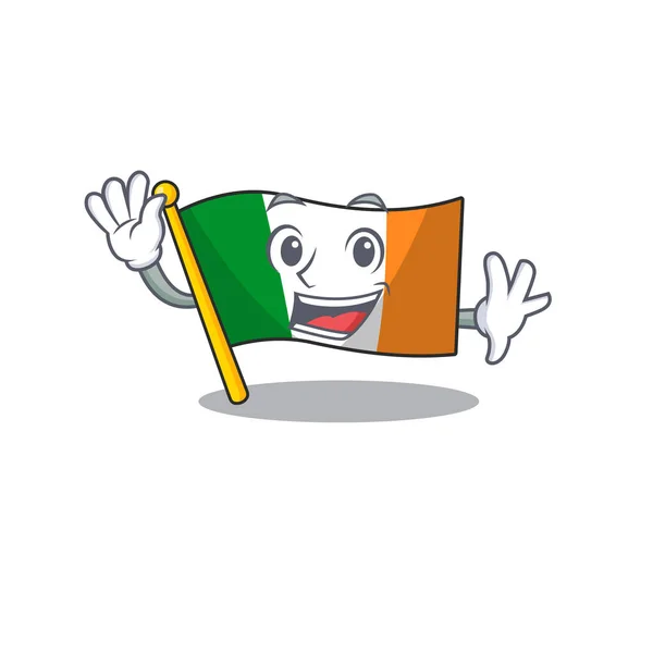 Çizgi film direğinin üzerinde dalgalanan İrlanda bayrağı. — Stok Vektör