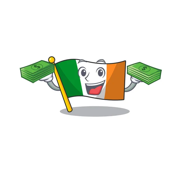 Com dinheiro saco bandeira irlanda armazenado na gaveta mascote —  Vetores de Stock