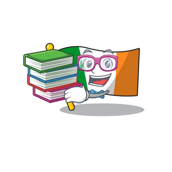 Estudante com bandeira do livro irlandês mascote a forma do personagem — Vetor de Stock