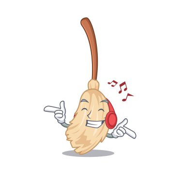 Maskotun izole edilmiş müzik süpürgesini dinlerken