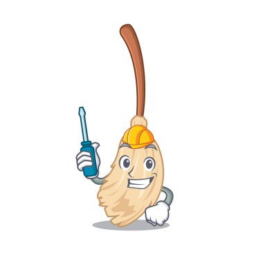 Otomotiv süpürgesi karakter kapısının arkasında