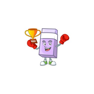 Boks şampiyonu silgi çizgi filmi beyaz arkaplanda izole edildi.