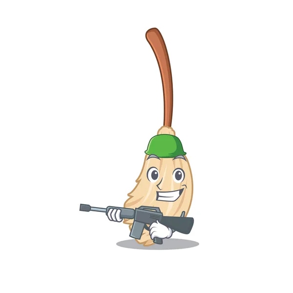 Balai de l'armée avec dans un dessin animé — Image vectorielle