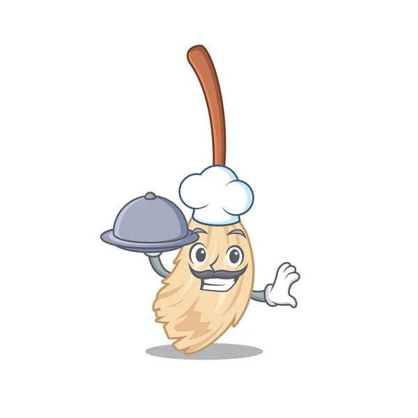 Chef com vassoura de comida isolada na mascote — Vetor de Stock