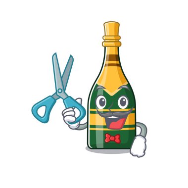 Berber şampanya şişesi maskotla izole edilmiş.