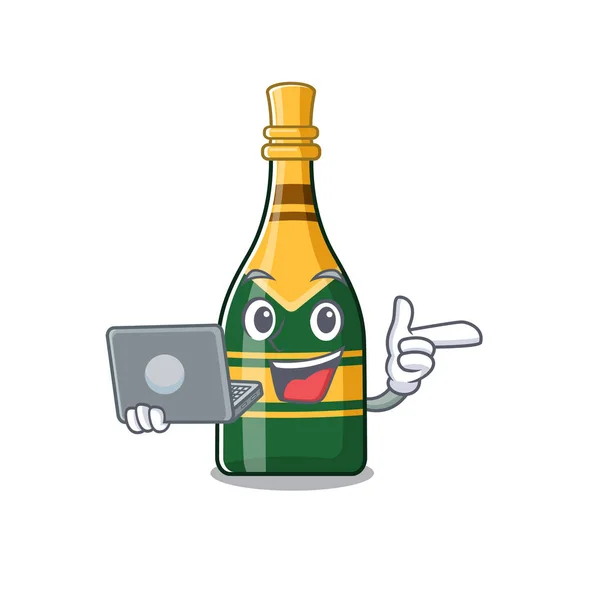 Con botella de champán portátil aislado con la mascota — Vector de stock