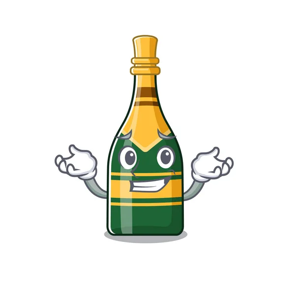 Grinning garrafa de champanhe derramado em copos de desenhos animados — Vetor de Stock