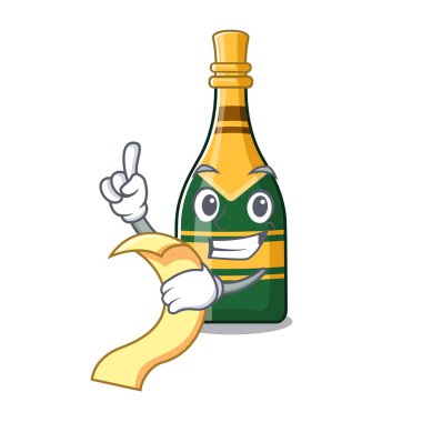 Menü ile şampanya şişesi karakter buzdolabında