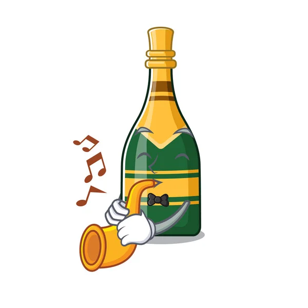 Com garrafa de champanhe trompete na geladeira personagem —  Vetores de Stock