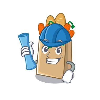 Çizgi film masasının üstünde bir market çantası var.