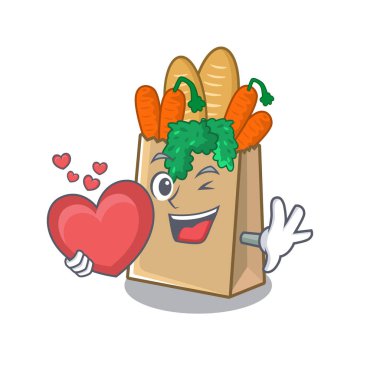 Karakterle izole edilmiş kalp bakkal torbasıyla