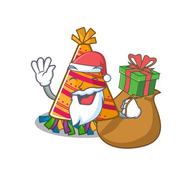 Noel Baba hediye partisi şapkasıyla yukarıda bir maskotla