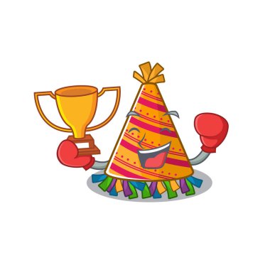 Maskotlu boks şampiyonu parti şapkası.