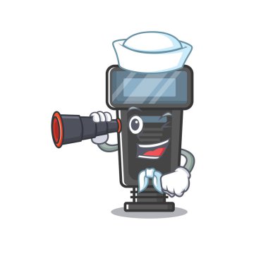 Çizgi film çantasında dürbünlü kamera flaşı olan bir denizci.