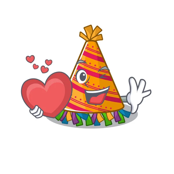 Avec chapeau de fête de coeur dessin animé avec la forme du personnage — Image vectorielle