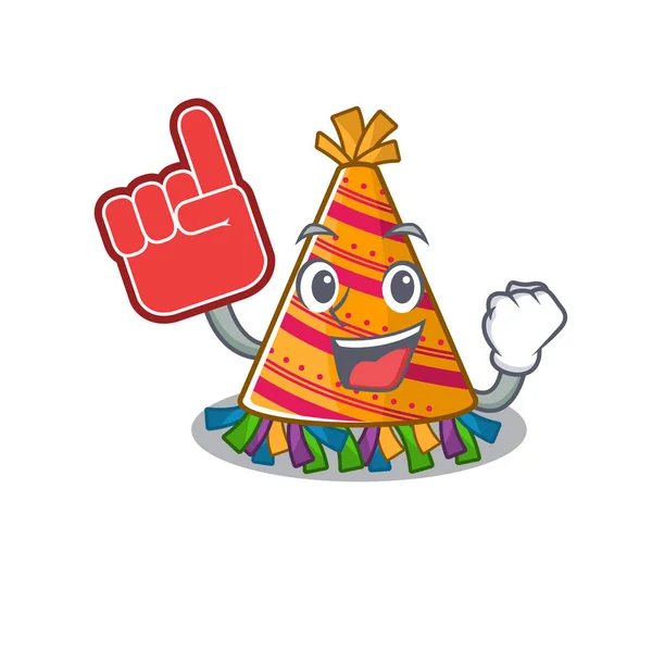 Foam finger party hat in a above mascot — Stock Vector