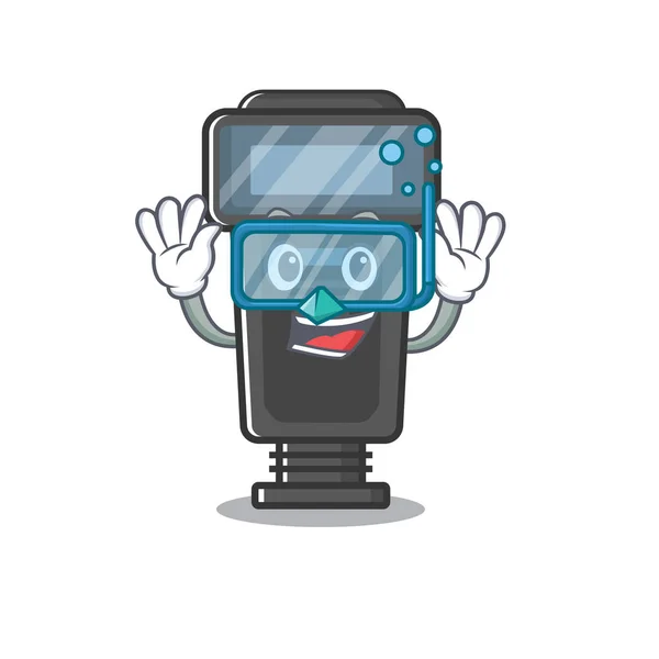 Diving camera flash isolated with the mascot — Stock Vector