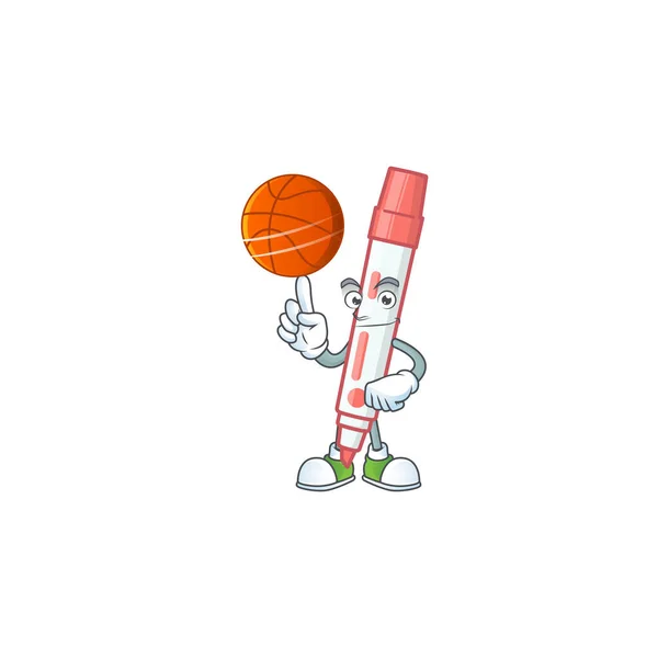С баскетбольным красно-белым маркером в карикатуре — стоковый вектор