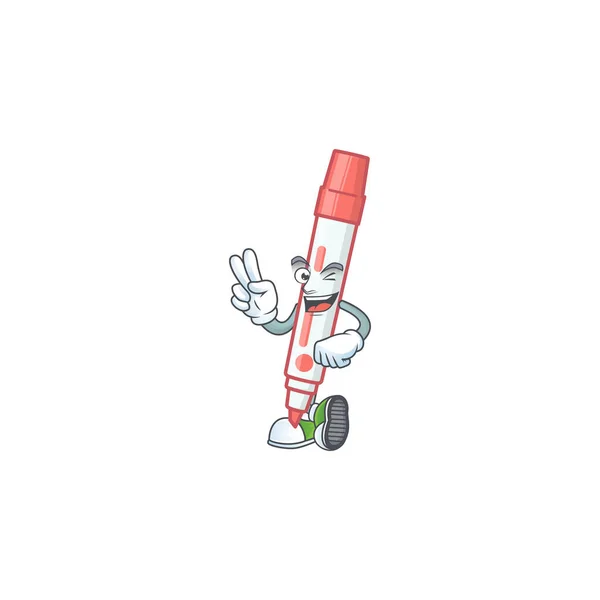 Ícone de dois dedos vermelho marcador placa branca com mascote — Vetor de Stock