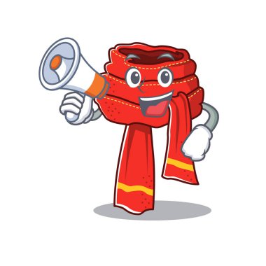 Çizgi film dolabına yerleştirilmiş megafon eşarbıyla.