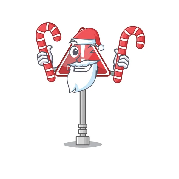 Weihnachtsmann mit Süßigkeiten Miniatur Gefahr in Form von Maskottchen — Stockvektor