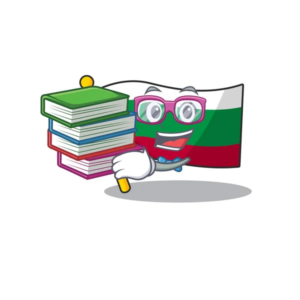 Étudiant avec des drapeaux de livre bulgare gardé dans le tiroir de mascotte — Image vectorielle