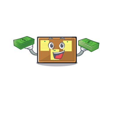 Maskotun içinde para çantası ilan panosu var.