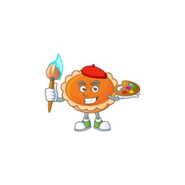 Pasta turtası karakteri maskotu ve ressam.