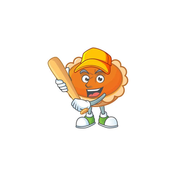 Pastelaria mascote de personagem de torta de laranja com jogar beisebol — Vetor de Stock