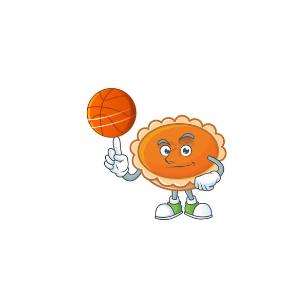 Pastelaria mascote de personagem de torta de laranja com segurando basquete —  Vetores de Stock