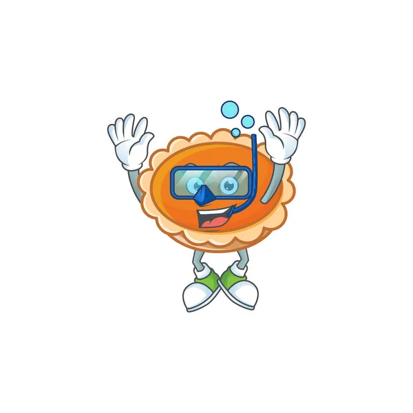 Oranje taart cartoon met duiken mascotte ontwerp. — Stockvector
