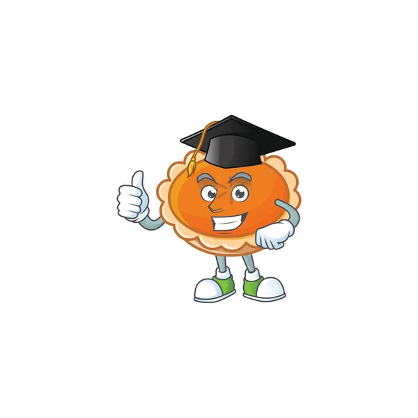 Orange paj tecknad med examen hatt maskot design. — Stock vektor