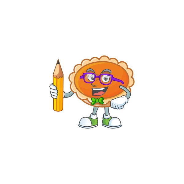 Desenho animado de torta de laranja com design de mascote a lápis . — Vetor de Stock