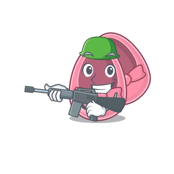 Sebuah gambar kartun Tentara bayi perempuan sepatu memegang senapan mesin - Stok Vektor