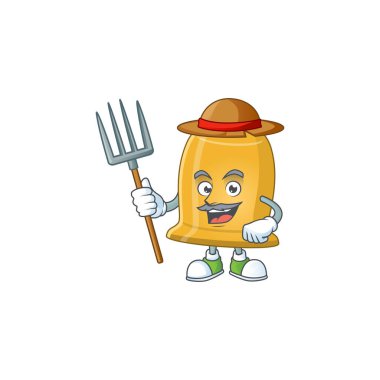 Çiftçi çanı şapkalı ve yabalı karikatür resmi.