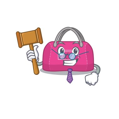 Kadın spor çantalı maskot tasarımının bilge yargıcı gözlük takıyor.