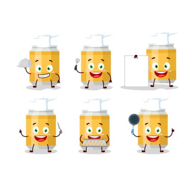 Çizgi film karakteri, çeşitli şef ifadeleriyle bira kutusu.