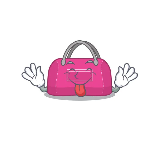 Lustige Frau Sport Tasche Cartoon-Design mit Zunge aus Gesicht — Stockvektor