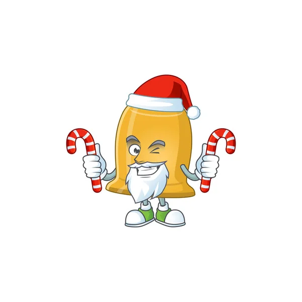 Caractère de bande dessinée de cloche comme un Père Noël ayant des bonbons — Image vectorielle