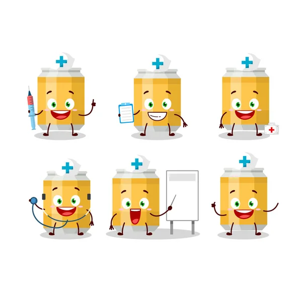 Doctor profession emoticon with beer can cartoon character — Stock Vector