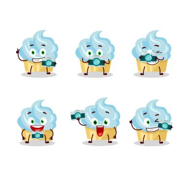 Vanilyalı pasta çizgi film karakteri ile fotoğrafçılık mesleği simgesi