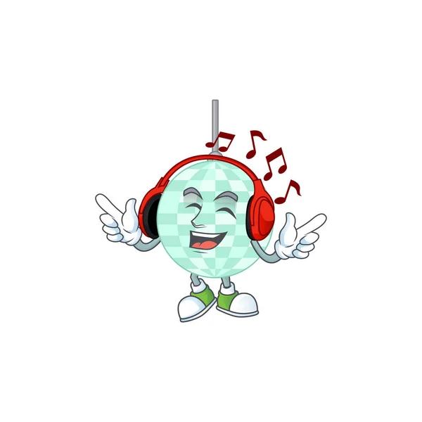 Σχεδίαση σκίτσο του ντίσκο μπάλα ακούγοντας τη μουσική με ακουστικά — Διανυσματικό Αρχείο