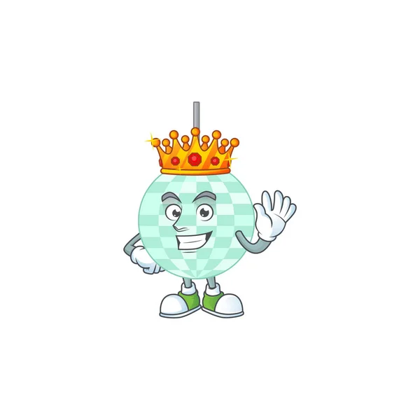 Un encantador rey de la bola disco de dibujos animados diseño de personajes con corona de oro — Vector de stock