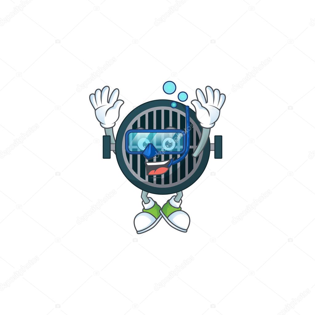 cartoon drawing concept of grill wearing cool Diving glasses ready to swim. Vector illustration