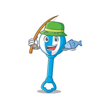 Çıngıraklı yılanın çizgi film tasarımı stili balığa gidiyor