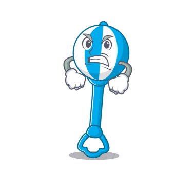 Kızgın bir yüzü gösteren çıngıraklı bir oyuncağın karikatür resmi.