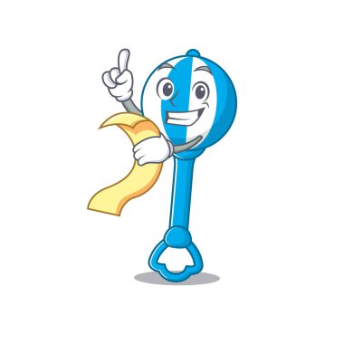 Elinde menü olan oyuncak maskotu stili.