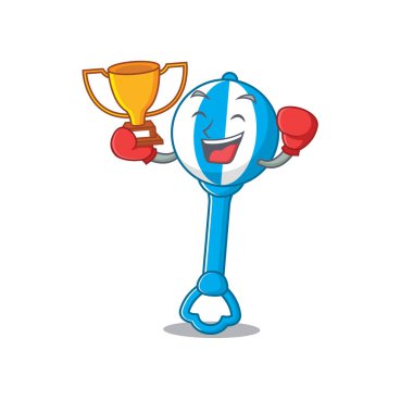 Çıngıraklı oyuncak karikatür tasarımı konseptini kazanan zarif bir boks şampiyonu.